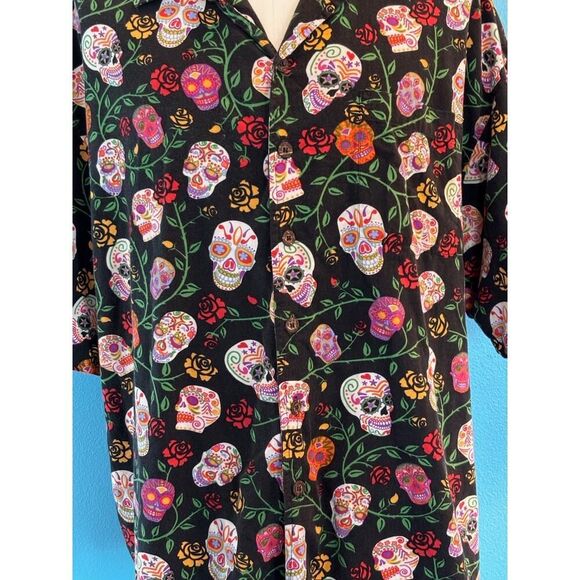 VTG David Carey Originals BLK Day of the Dead CALAVERA Skull & Roses Graphics 3X - Picture 4 of 7